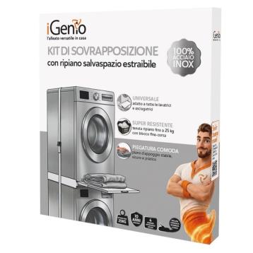 Kit colonna acciaiao inox sovrapposizione lavatrice asciugatrice con ripiano