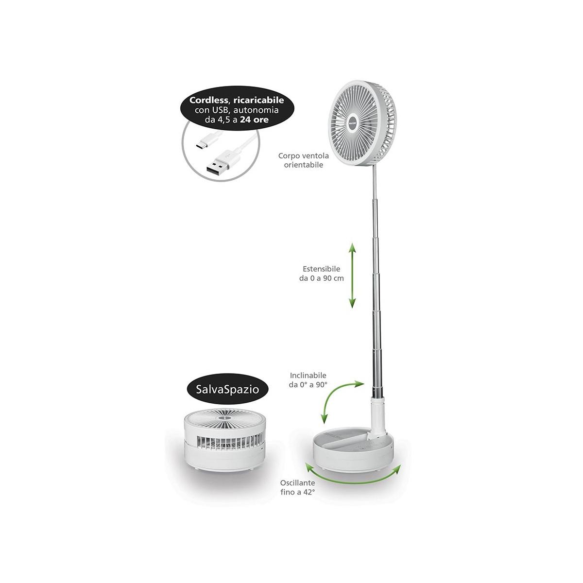 Ventilatore da scrivania, da terra. 3 vel,oscillante cordless fan