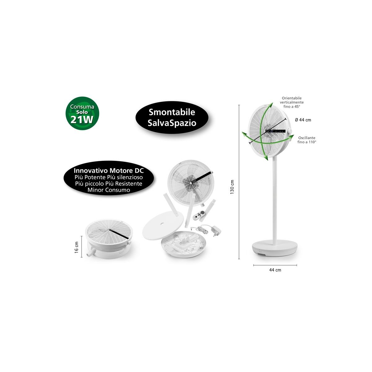 SMONTY ventilatore salvaspazio,smontabile,orientabile vertic.fino a 45°, oscillante orizz.fino a 110°