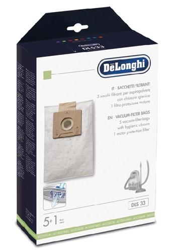 SACCHETTI ASPIRAPOLVERE DELONGHI ORIGINALI DLS33 5 PZ + 1 FILTRO<br />