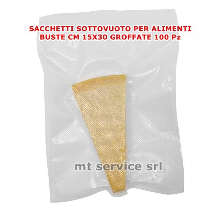 SACCHETTI SOTTOVUOTO PER ALIMENTI BUSTE CM 15X30 GROFFATE 100 Pz