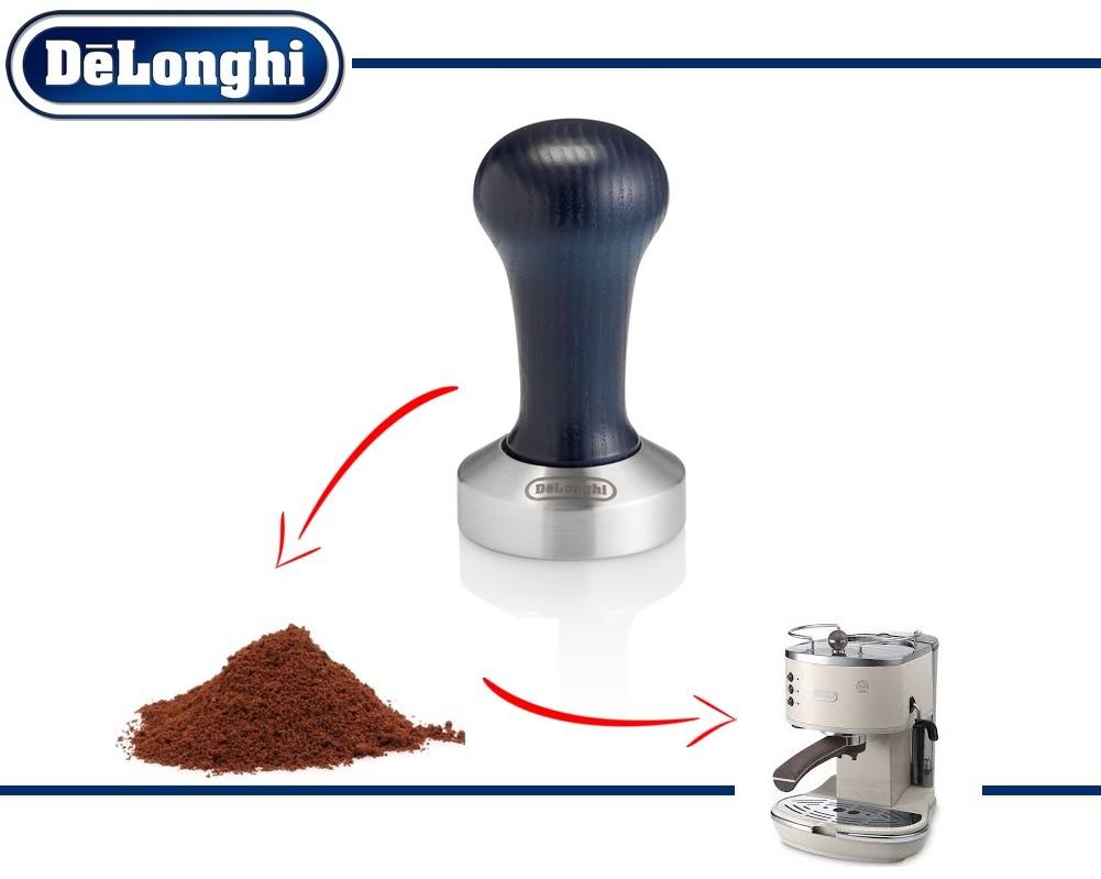 PRESSINO CALIBRATO CAFFE' BASE ACCIAIO e MANICO LEGNO DELONGHI